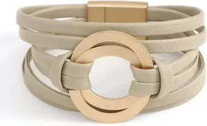 hotoo Circle Charm Bracelets for Women Handmade Leather Wrap Bracelets for Women Teen Girls Bohemian Couples Friendship Bracelet Cuff Bangle Boho Jewelry Gift for Sisters, Wife and Mother