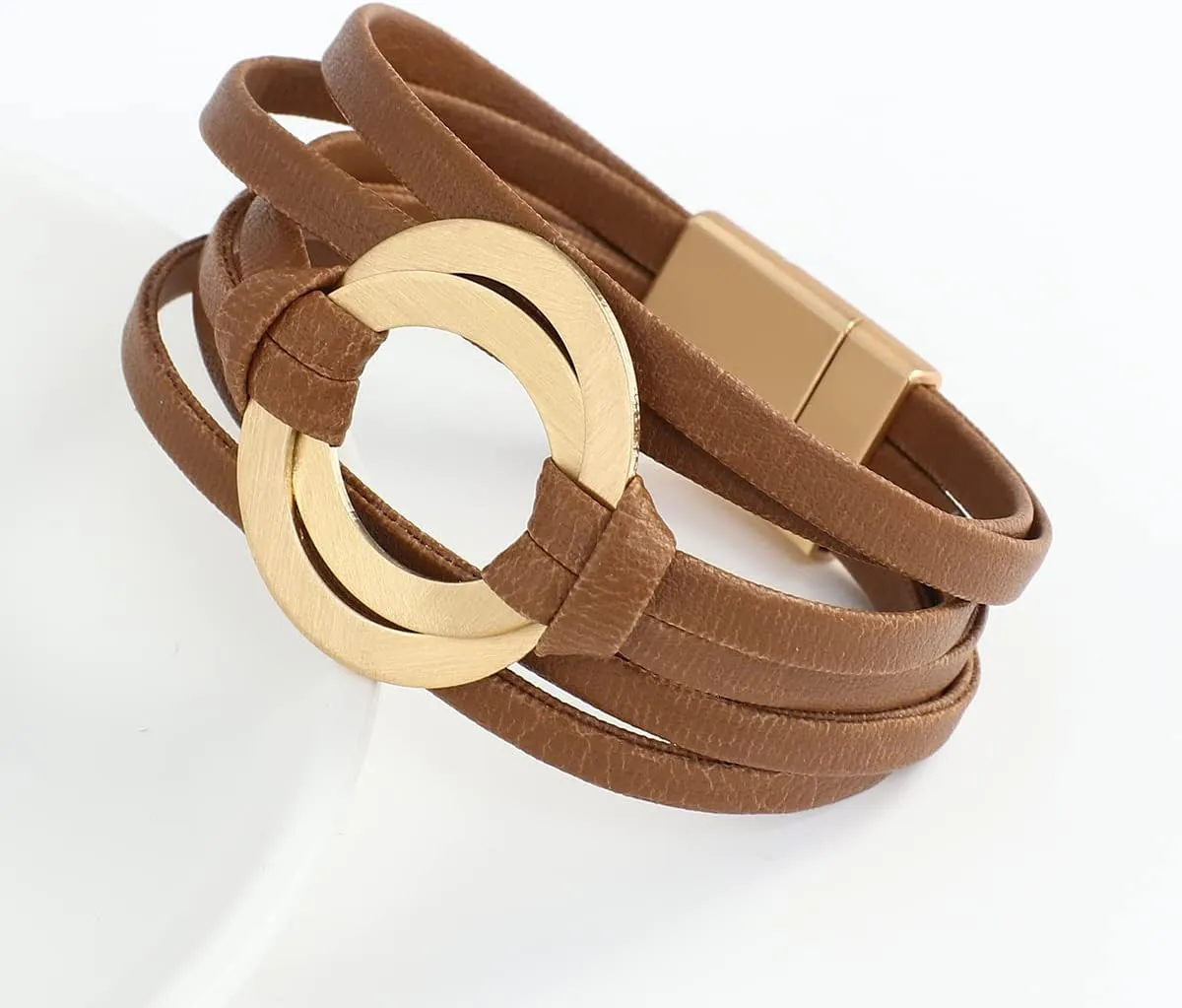 hotoo Circle Charm Bracelets for Women Handmade Leather Wrap Bracelets for Women Teen Girls Bohemian Couples Friendship Bracelet Cuff Bangle Boho Jewelry Gift for Sisters, Wife and Mother