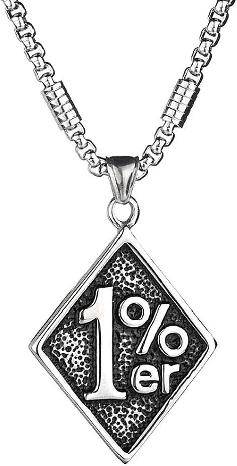 HSQYJ Men's One Percent 1% Stainless Steel Necklace Unique Men's Cool Pendant Motorcycle Biker Charm Chain Necklaces for Men