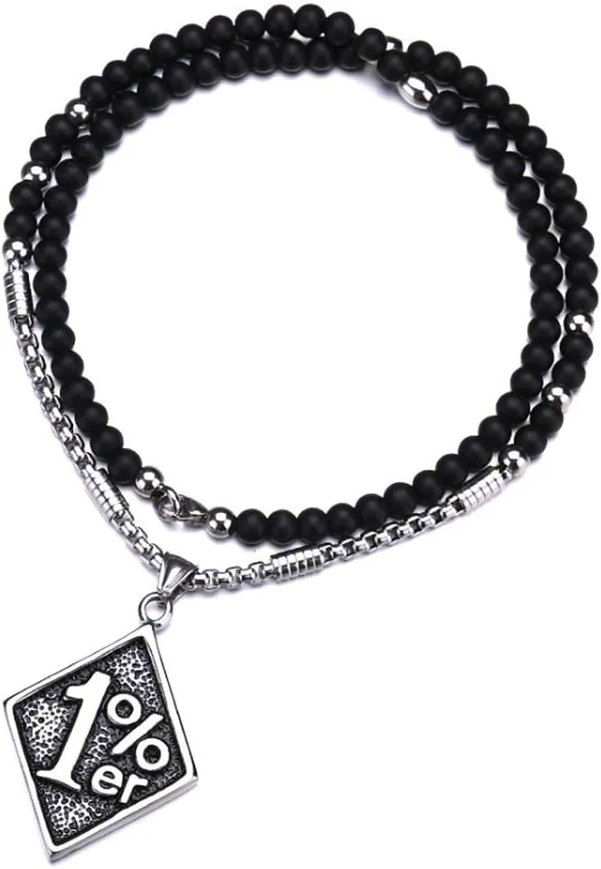 HSQYJ Men's One Percent 1% Stainless Steel Necklace Unique Men's Cool Pendant Motorcycle Biker Charm Chain Necklaces for Men