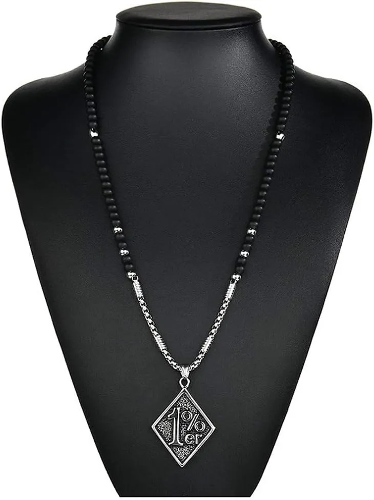 HSQYJ Men's One Percent 1% Stainless Steel Necklace Unique Men's Cool Pendant Motorcycle Biker Charm Chain Necklaces for Men