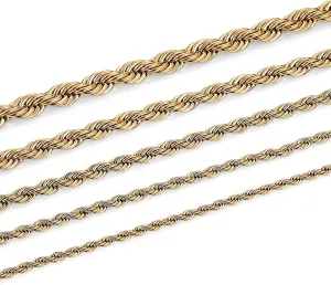 HZMAN 18K Real Gold Plated Rope Chain 2-6mm Stainless Steel Silver Gold Chain for Men Women Hip Hop Link Chains Necklace 16-30 Inches