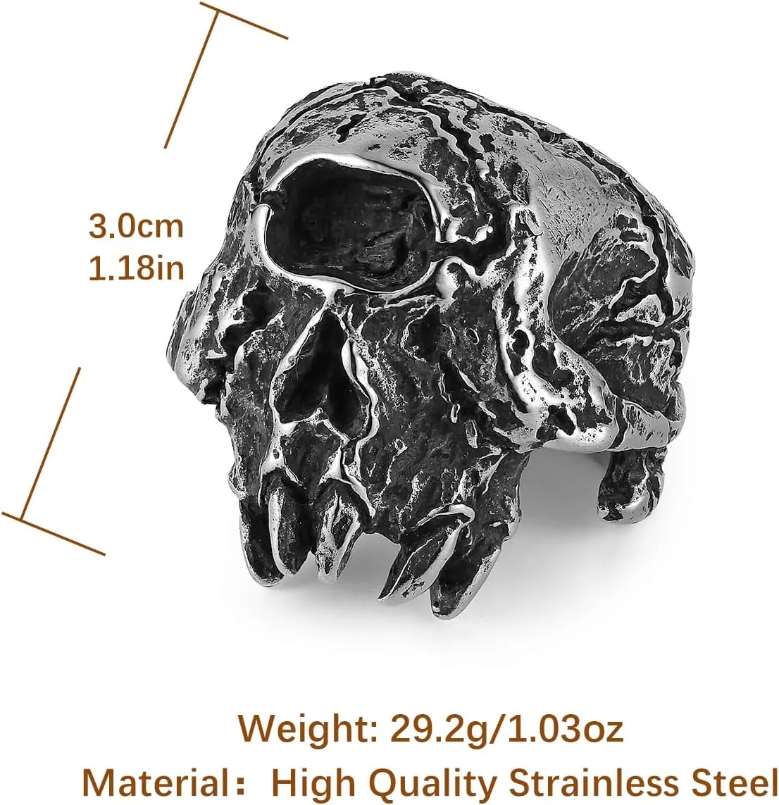 HZMAN Skull Ring for Men Stainless Steel Retro Gothic Horror Monster Skull Head Rings Party Halloween Ring Jewelry Gift