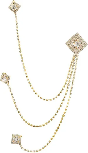 I Jewels 18K Eye Catching Stone Studded Indian Wedding Bollywood Three Chain Pin Brooch for Men Sherwani Suit Blazer Kurta Brooch (SM58)