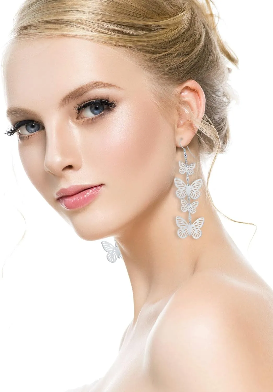 IDB Delicate Filigree Dangle Flying Butterfly Hook Earrings - Available in Silver and Gold Tones
