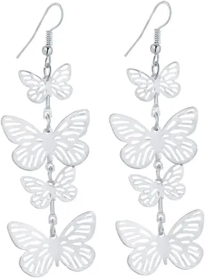 IDB Delicate Filigree Dangle Flying Butterfly Hook Earrings - Available in Silver and Gold Tones