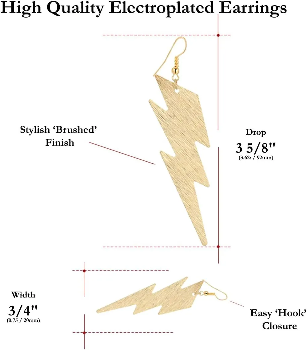 IDB Delicate Filigree Dangle Lightning Bolt Drop Hook Earrings - Available in Silver and Gold Tones