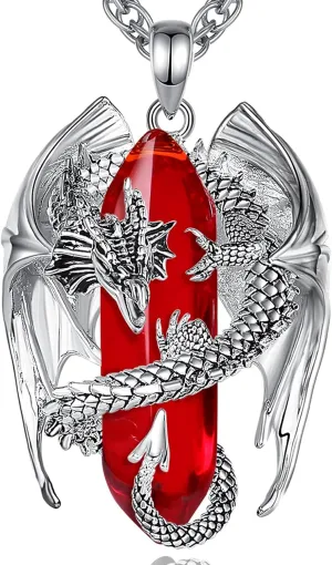 INFUSEU Dragon Necklaces with Healing Crystal Stone for Men Women, Unique Personalized Spiritual Gifts, 22 2 Inch Chain