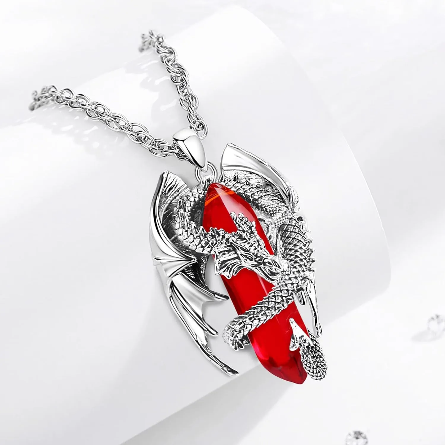 INFUSEU Dragon Necklaces with Healing Crystal Stone for Men Women, Unique Personalized Spiritual Gifts, 22 2 Inch Chain