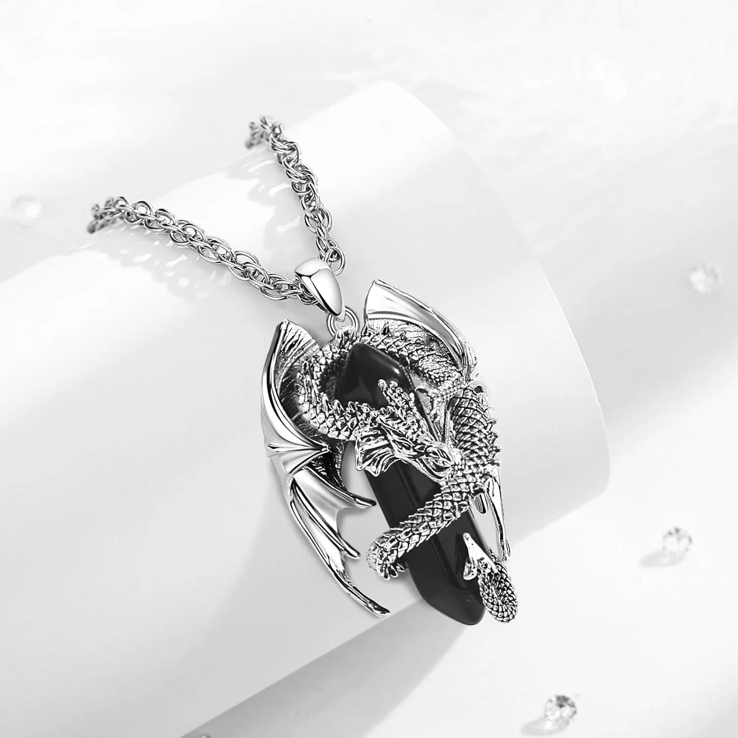 INFUSEU Dragon Necklaces with Healing Crystal Stone for Men Women, Unique Personalized Spiritual Gifts, 22 2 Inch Chain