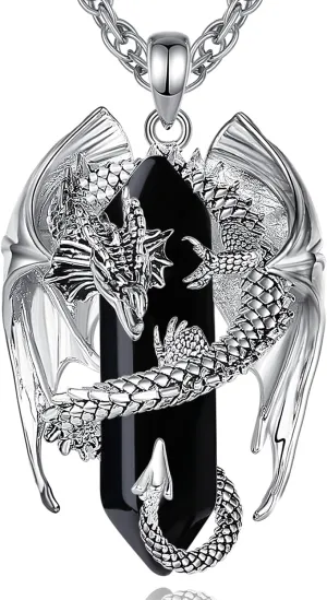 INFUSEU Dragon Necklaces with Healing Crystal Stone for Men Women, Unique Personalized Spiritual Gifts, 22 2 Inch Chain