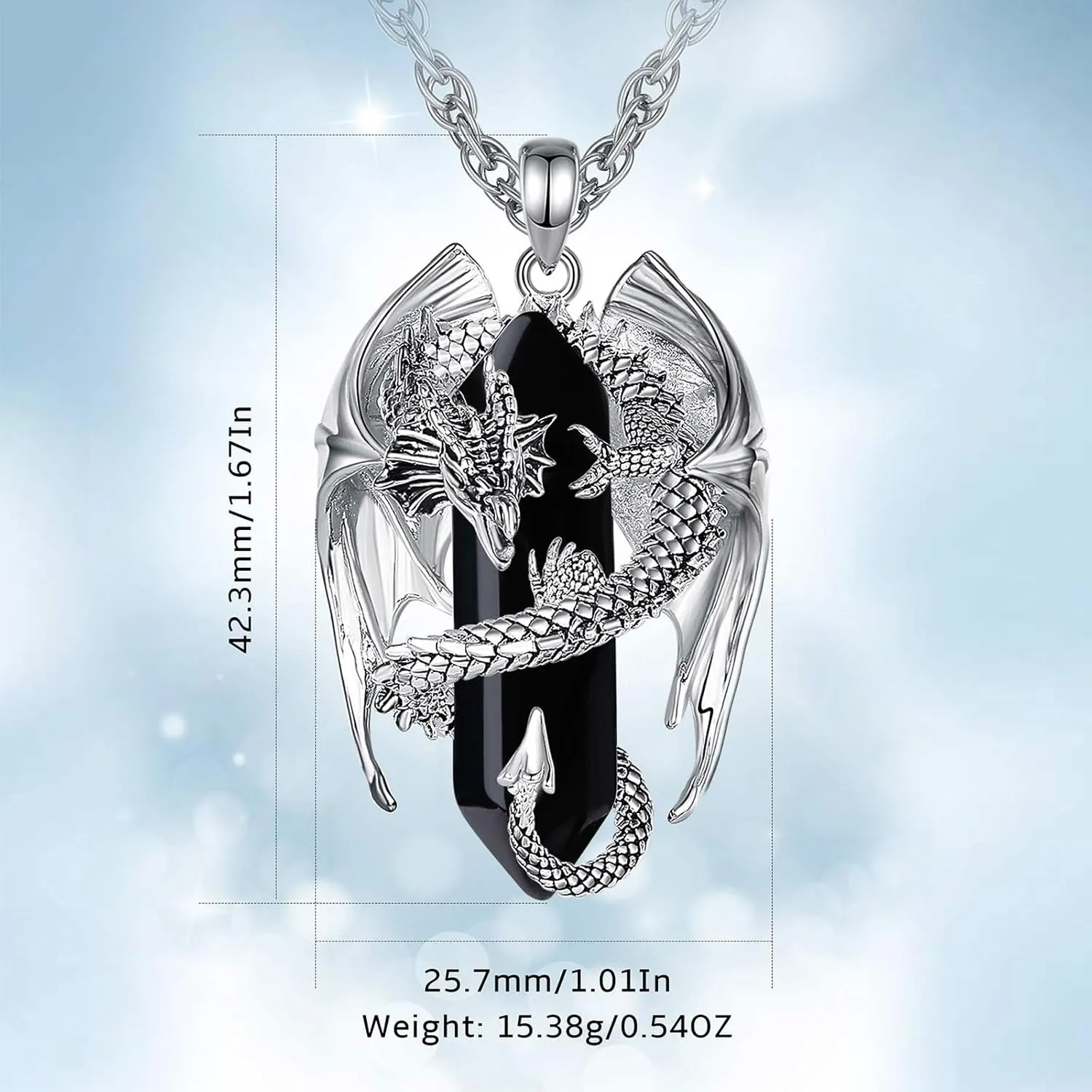 INFUSEU Dragon Necklaces with Healing Crystal Stone for Men Women, Unique Personalized Spiritual Gifts, 22 2 Inch Chain