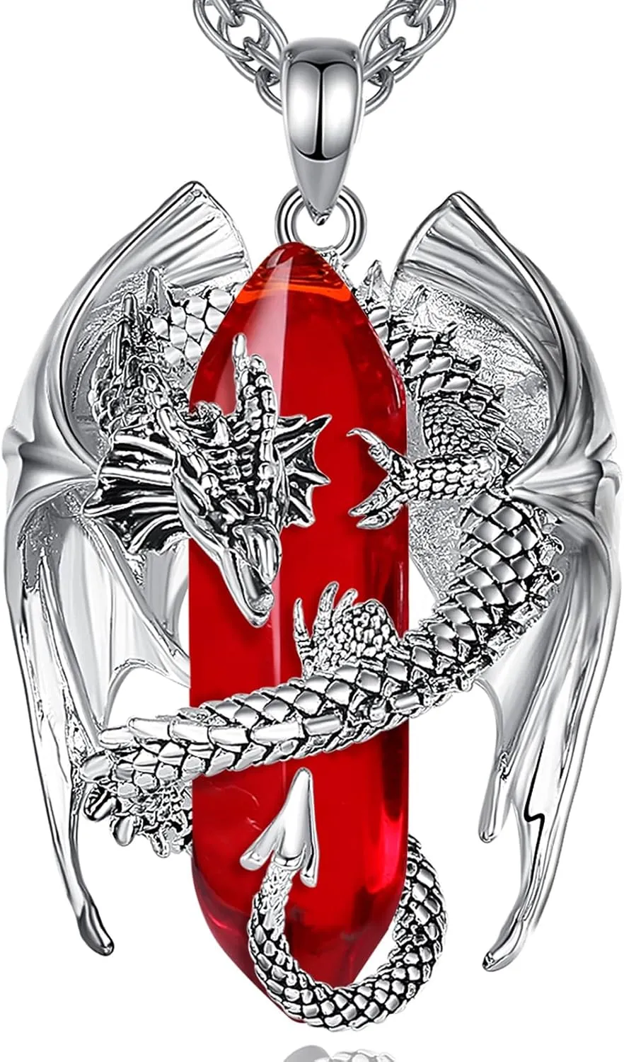 INFUSEU Dragon Necklaces with Healing Crystal Stone for Men Women, Unique Personalized Spiritual Gifts, 22 2 Inch Chain