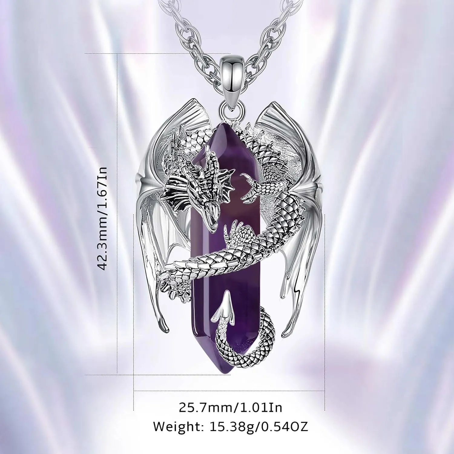 INFUSEU Dragon Necklaces with Healing Crystal Stone for Men Women, Unique Personalized Spiritual Gifts, 22 2 Inch Chain