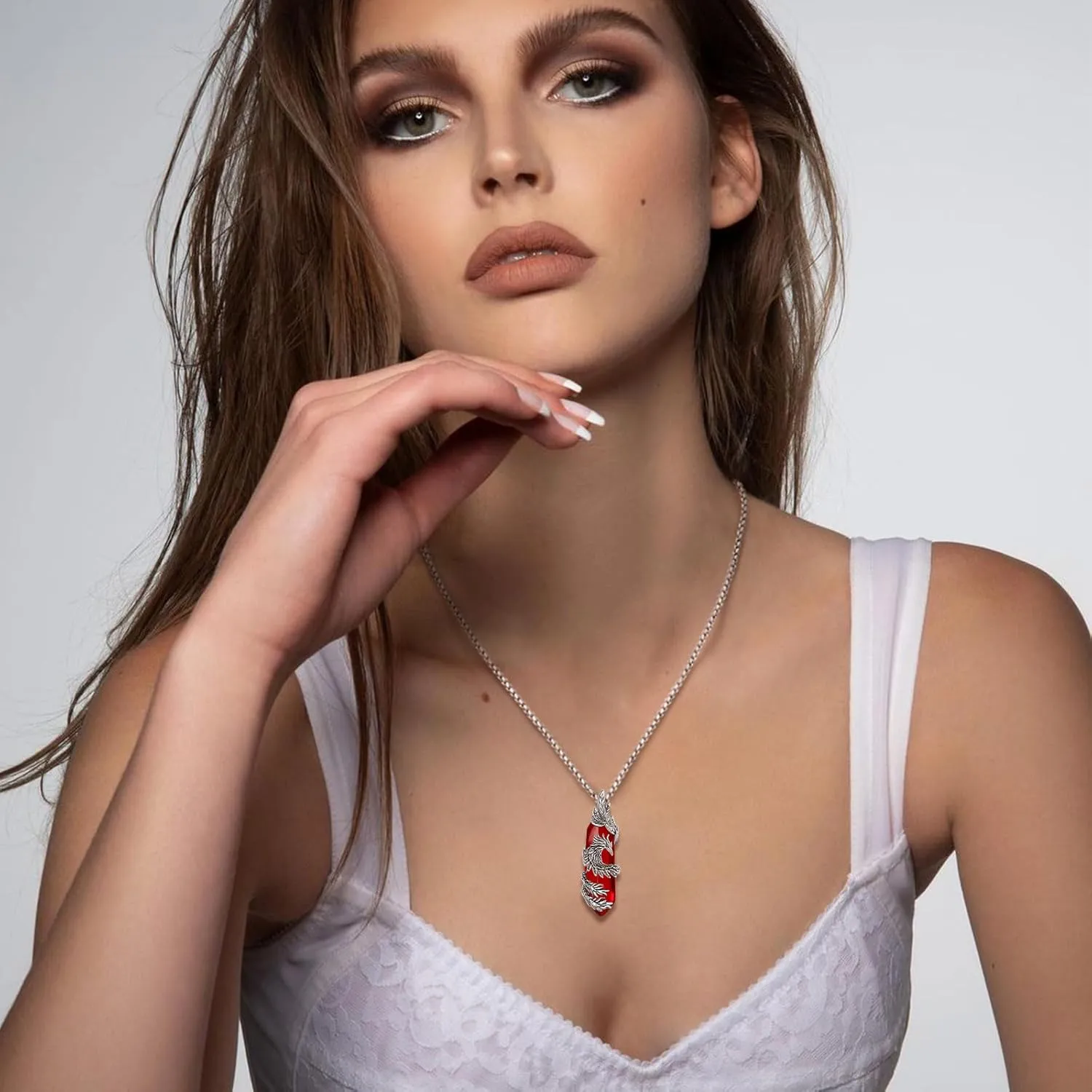 INFUSEU Elegant Phoenix Necklaces with Healing Crystal Stone for Women Men Unique Gifts, 22 2 Inch Chain