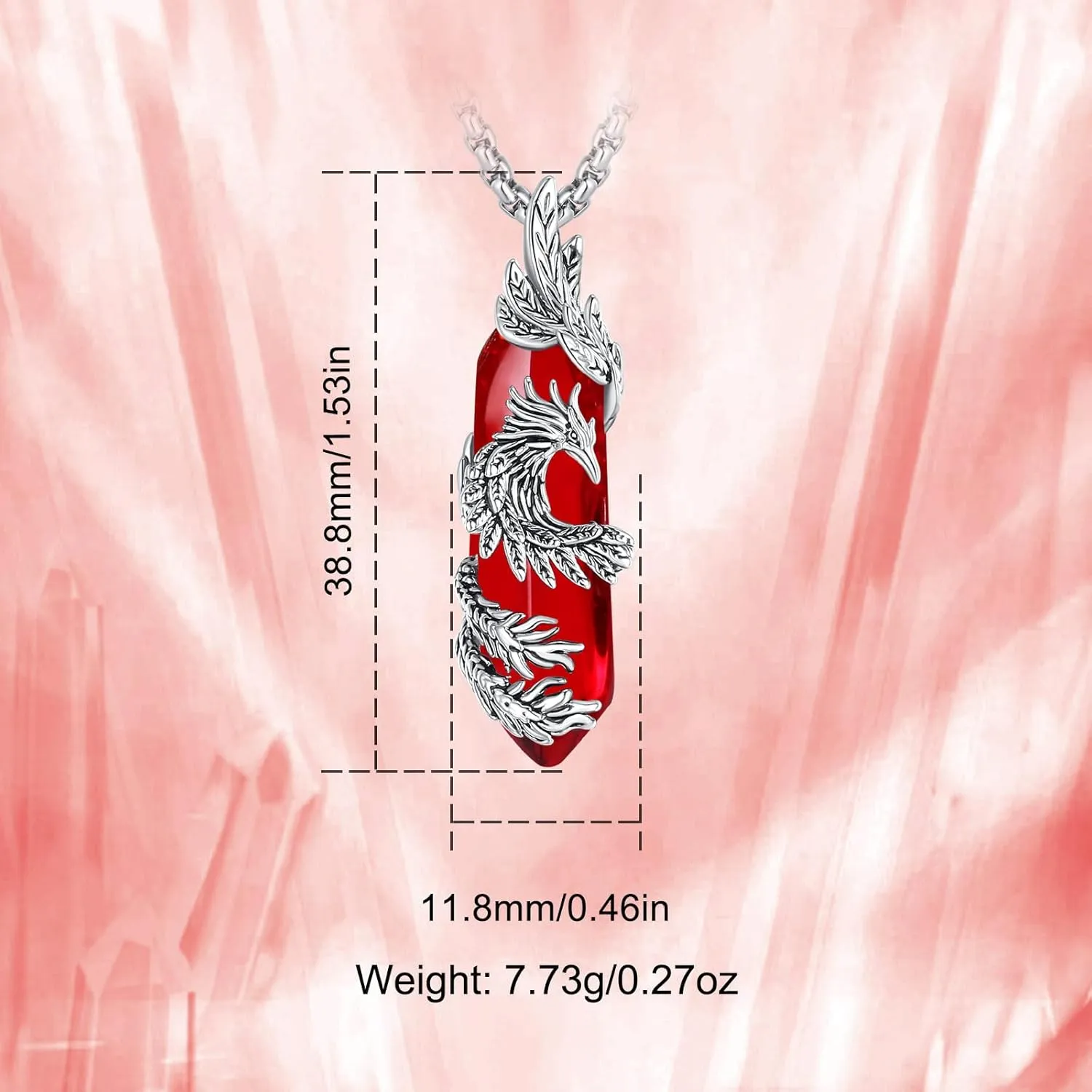 INFUSEU Elegant Phoenix Necklaces with Healing Crystal Stone for Women Men Unique Gifts, 22 2 Inch Chain