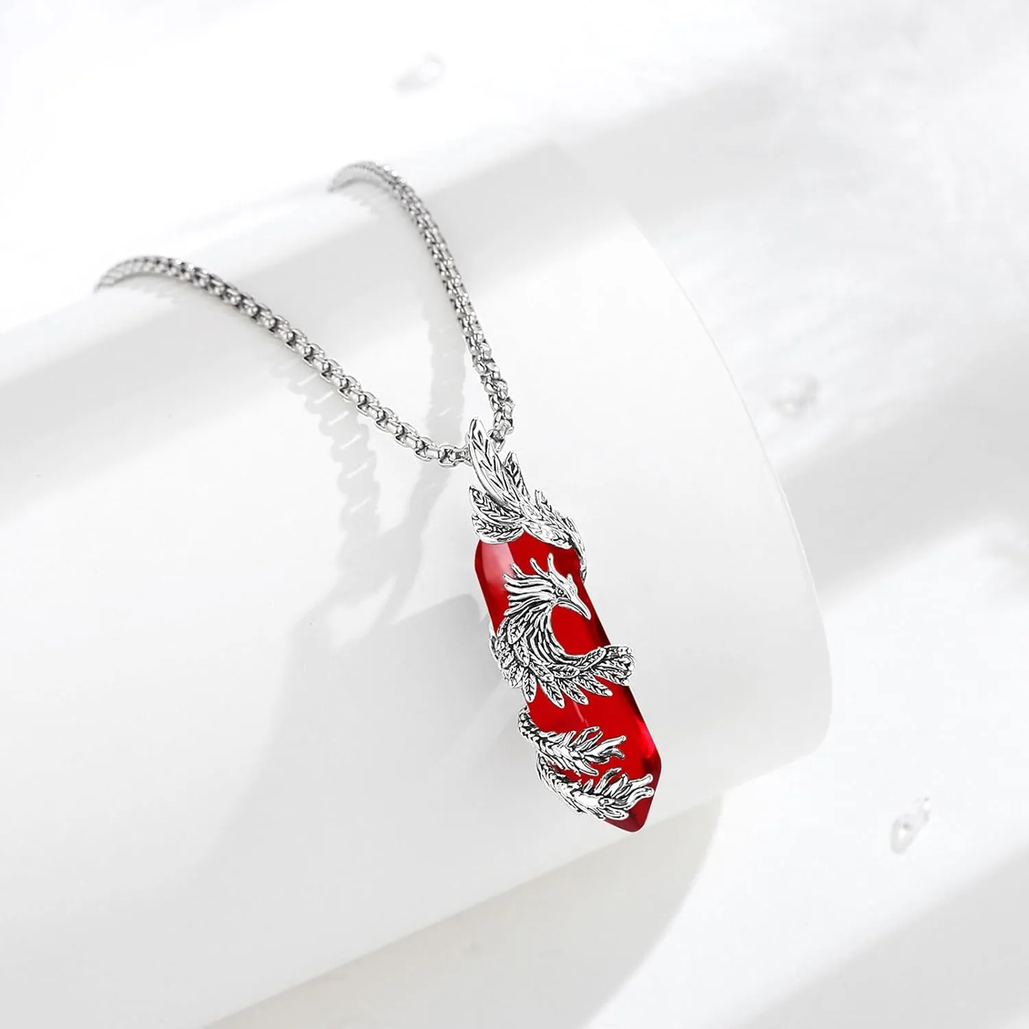 INFUSEU Elegant Phoenix Necklaces with Healing Crystal Stone for Women Men Unique Gifts, 22 2 Inch Chain
