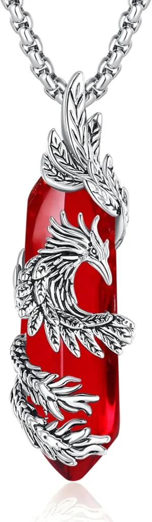 INFUSEU Elegant Phoenix Necklaces with Healing Crystal Stone for Women Men Unique Gifts, 22 2 Inch Chain