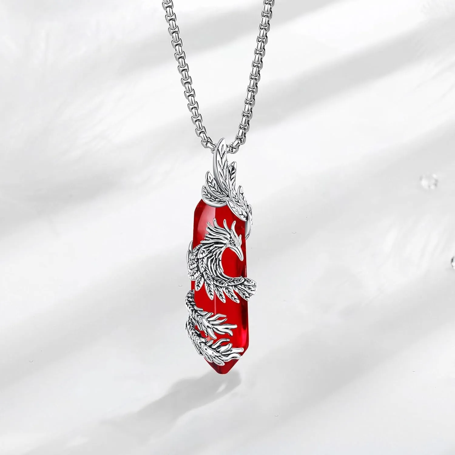 INFUSEU Elegant Phoenix Necklaces with Healing Crystal Stone for Women Men Unique Gifts, 22 2 Inch Chain