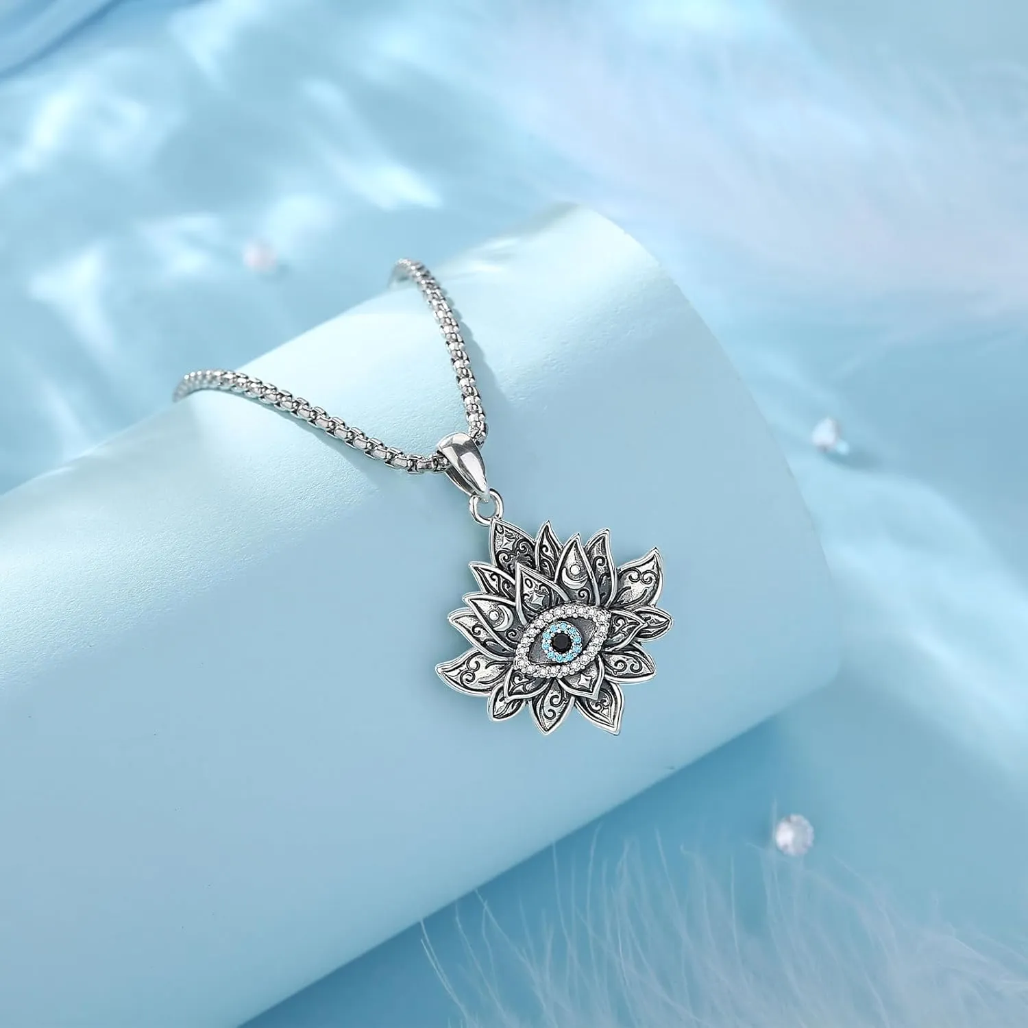 INFUSEU Sterling Silver Evil Eye Jewelry Necklaces for Women Girls, Unique Protection Amulet Gifts