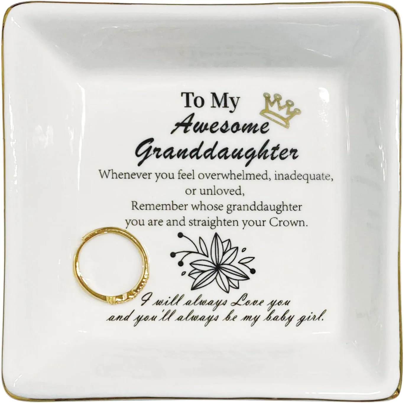 Inspirational Gifts for Granddaughter Ceramic Ring Dish Jewelry Earring Trinket Tray Christmas Birthday Gifts for Women Unique Jewelry Trinket Dish Tray Holder