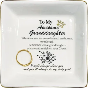Inspirational Gifts for Granddaughter Ceramic Ring Dish Jewelry Earring Trinket Tray Christmas Birthday Gifts for Women Unique Jewelry Trinket Dish Tray Holder