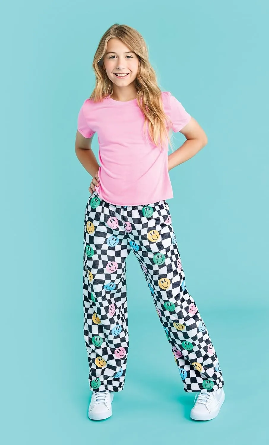 iscream Big Girls Silky Soft Bold Print Plush Fleece Pants - Bold and Bright Collection
