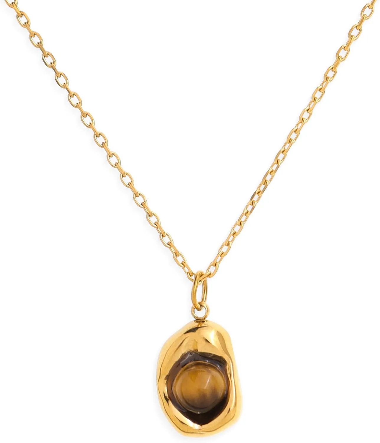 Jean Beau Gold Gemstone Pendant Necklaces for Women, Dainty 14K Gold Plated Dangle Necklace Everyday Prom Fashion Jewelry Gift