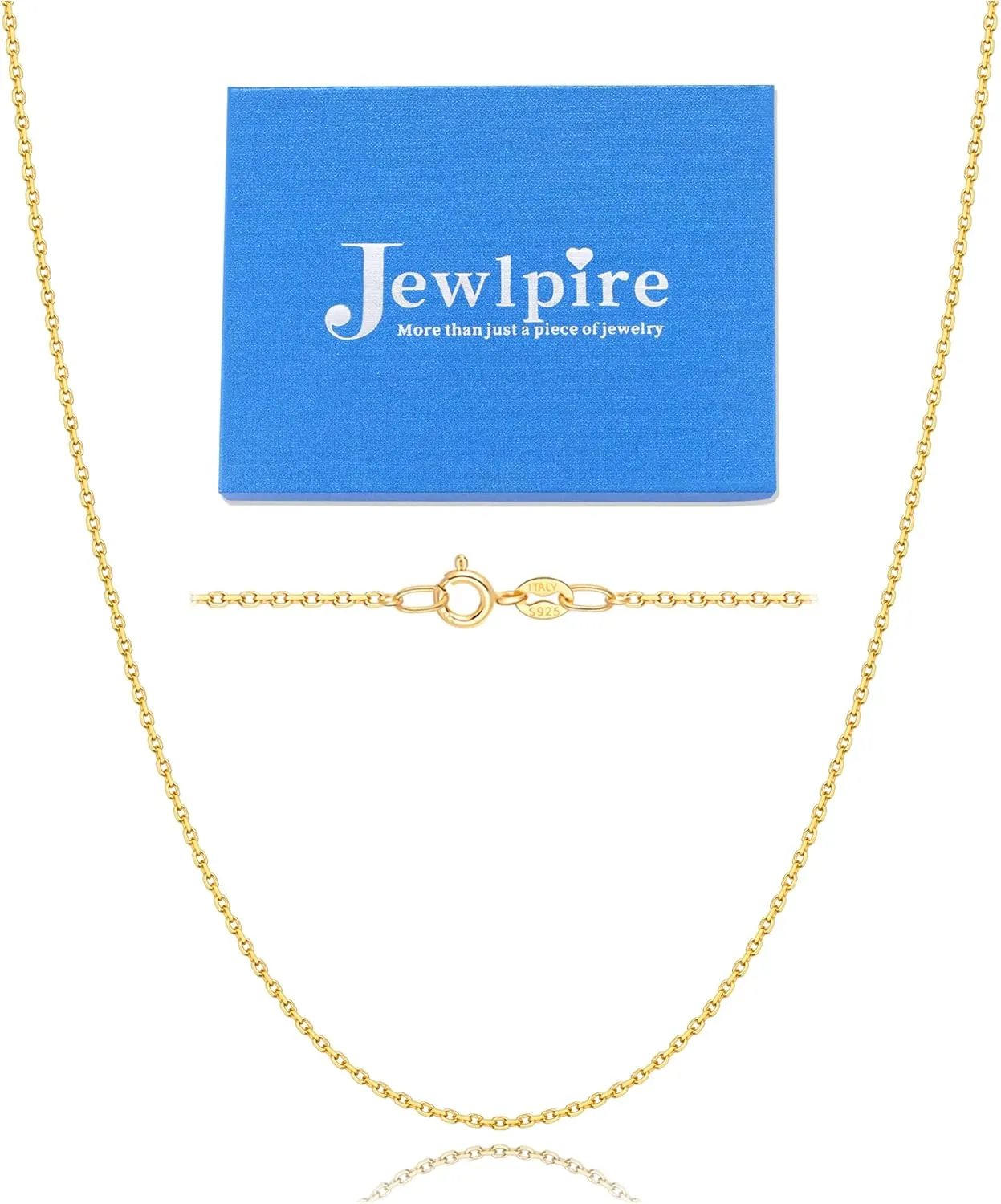 Jewlpire 1.1mm Italian Solid 24k Real Gold Over 925 Sterling Silver Chain Necklace for Women, Thin Cable Chain Shiny & Lightweight & Sturdy Women's Chain Necklaces, 16 18 20 22 24 Inch