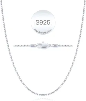 Jewlpire 18K Over Gold 925 Sterling Silver Chain Necklace for Women, 1MM Thin Box Chain Shiny & Sturdy Women's Chain Necklaces, 14 16 18 20 22 24 26 Inches