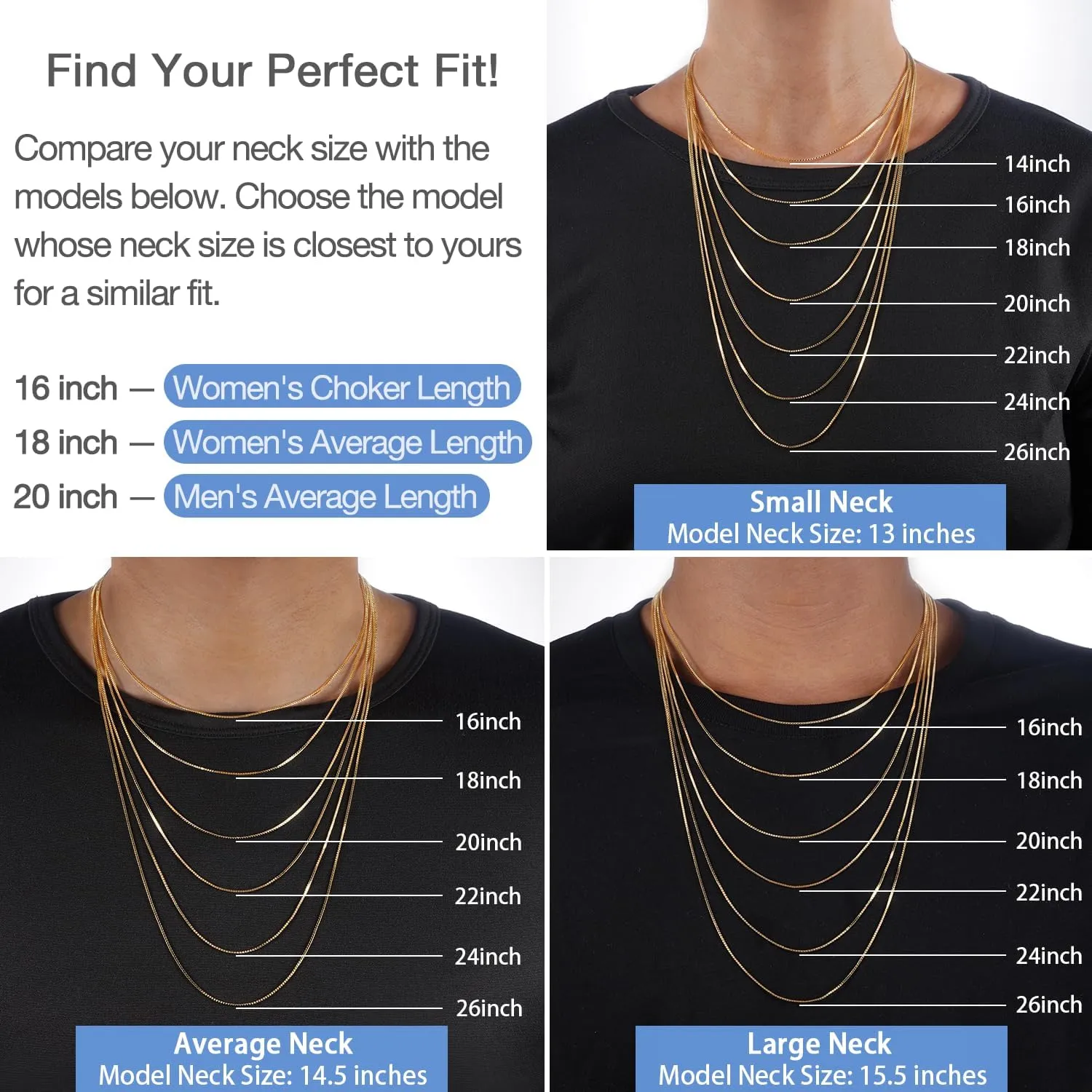 Jewlpire 18K Over Gold 925 Sterling Silver Chain Necklace for Women, 1MM Thin Box Chain Shiny & Sturdy Women's Chain Necklaces, 14 16 18 20 22 24 26 Inches