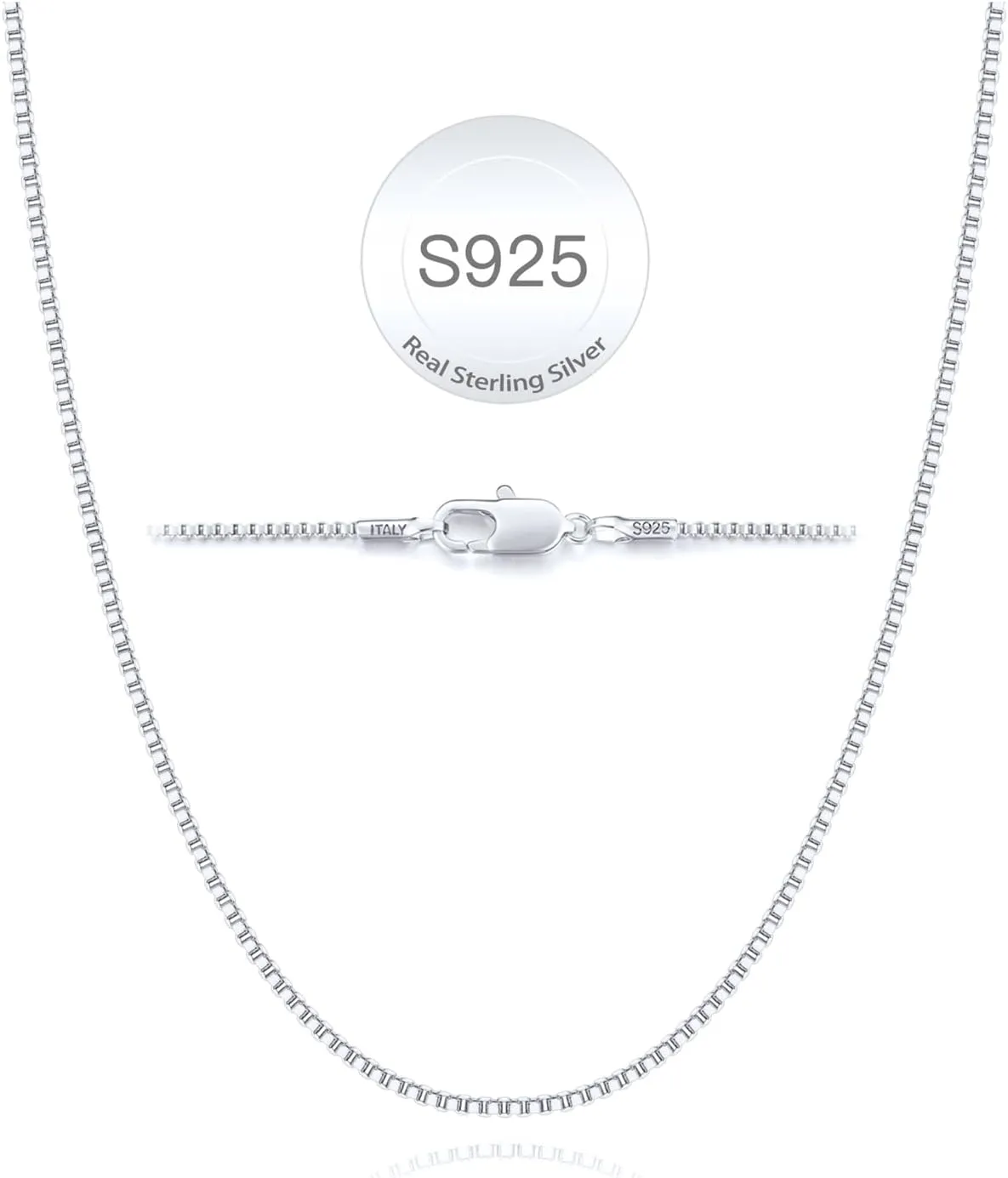 Jewlpire 18K Over Gold 925 Sterling Silver Chain Necklace for Women, 1MM Thin Box Chain Shiny & Sturdy Women's Chain Necklaces, 14 16 18 20 22 24 26 Inches