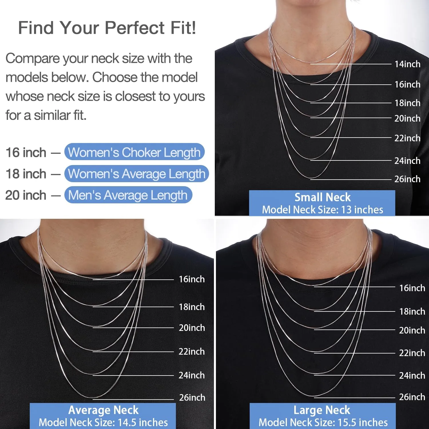 Jewlpire 18K Over Gold 925 Sterling Silver Chain Necklace for Women, 1MM Thin Box Chain Shiny & Sturdy Women's Chain Necklaces, 14 16 18 20 22 24 26 Inches