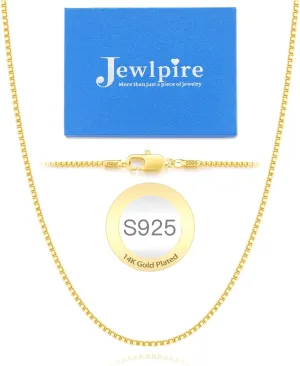 Jewlpire 1mm 1.2mm Box Chain 925 Sterling Silver Chain Necklace for Women, 14K Gold Chain for Women Shiny & Sturdy Women's Chain Necklaces, 14,18, 24 Inch