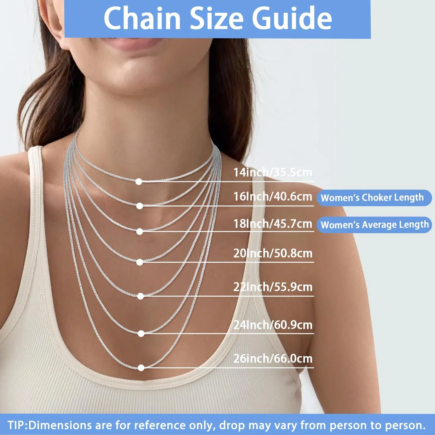 Jewlpire Italian 14K Gold Over 925 Sterling Silver Chain Necklace for Women, 1.1mm 1.3mm Box Chain Sturdy & Shiny Women's Chain Necklaces 14 16 18 20 22 24 26 Inch