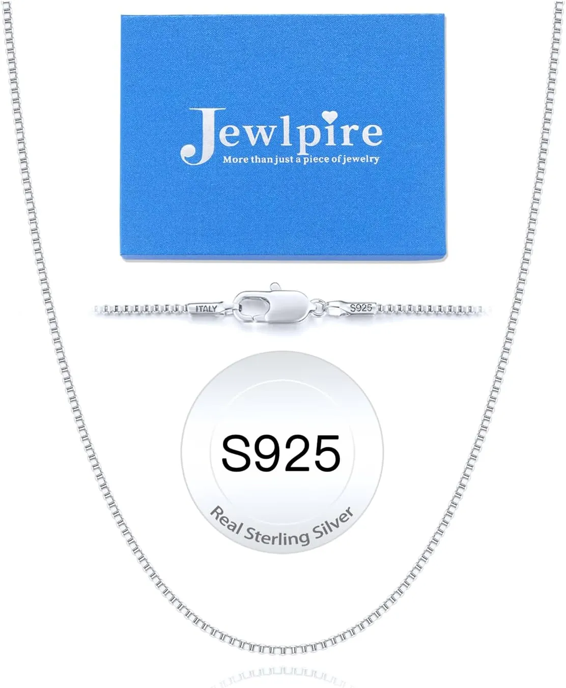 Jewlpire Italian 14K Gold Over 925 Sterling Silver Chain Necklace for Women, 1.1mm 1.3mm Box Chain Sturdy & Shiny Women's Chain Necklaces 14 16 18 20 22 24 26 Inch