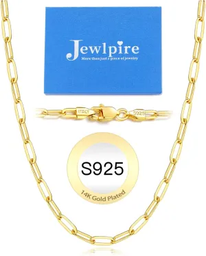 Jewlpire Italian Soild 14K Real Gold Over 925 Sterling Silver Paperclip Chain Necklace for Women, 4mm 5mm Shiny & Sturdy Women's Chain Necklaces 16 18 20 22 24 26 Inch
