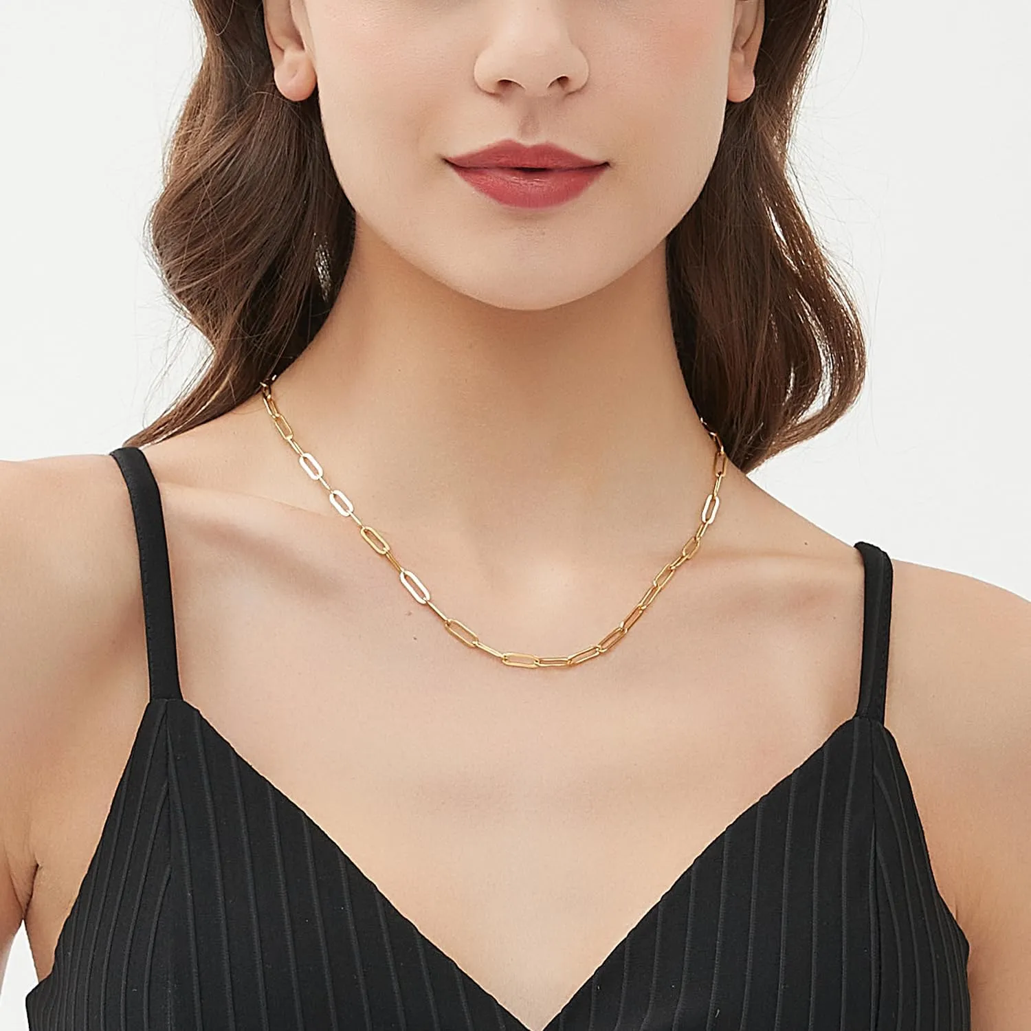 Jewlpire Italian Soild 14K Real Gold Over 925 Sterling Silver Paperclip Chain Necklace for Women, 4mm 5mm Shiny & Sturdy Women's Chain Necklaces 16 18 20 22 24 26 Inch