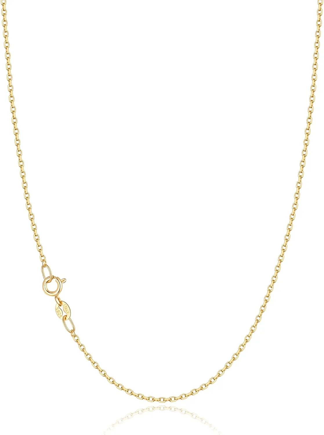 Jewlpire Solid 18k Gold Over 925 Sterling Silver Chain Necklace for Women, 1.2mm Cable Chain Necklace Super Sturdy & Shiny Women's Chain Necklaces 14/16/17/18/20/22/24 Inches