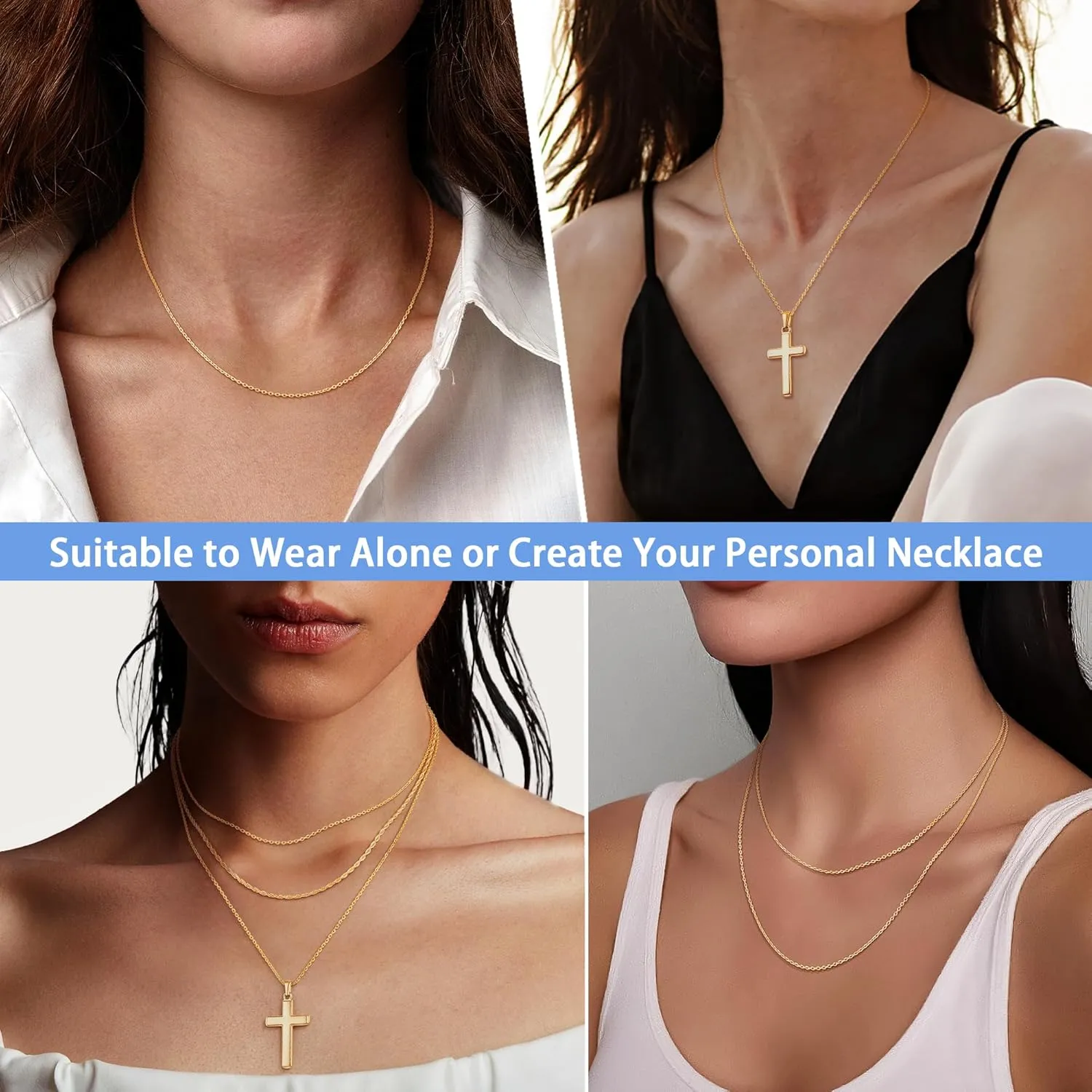 Jewlpire Solid 18k Gold Over 925 Sterling Silver Chain Necklace for Women, 1.2mm Cable Chain Necklace Super Sturdy & Shiny Women's Chain Necklaces 14/16/17/18/20/22/24 Inches
