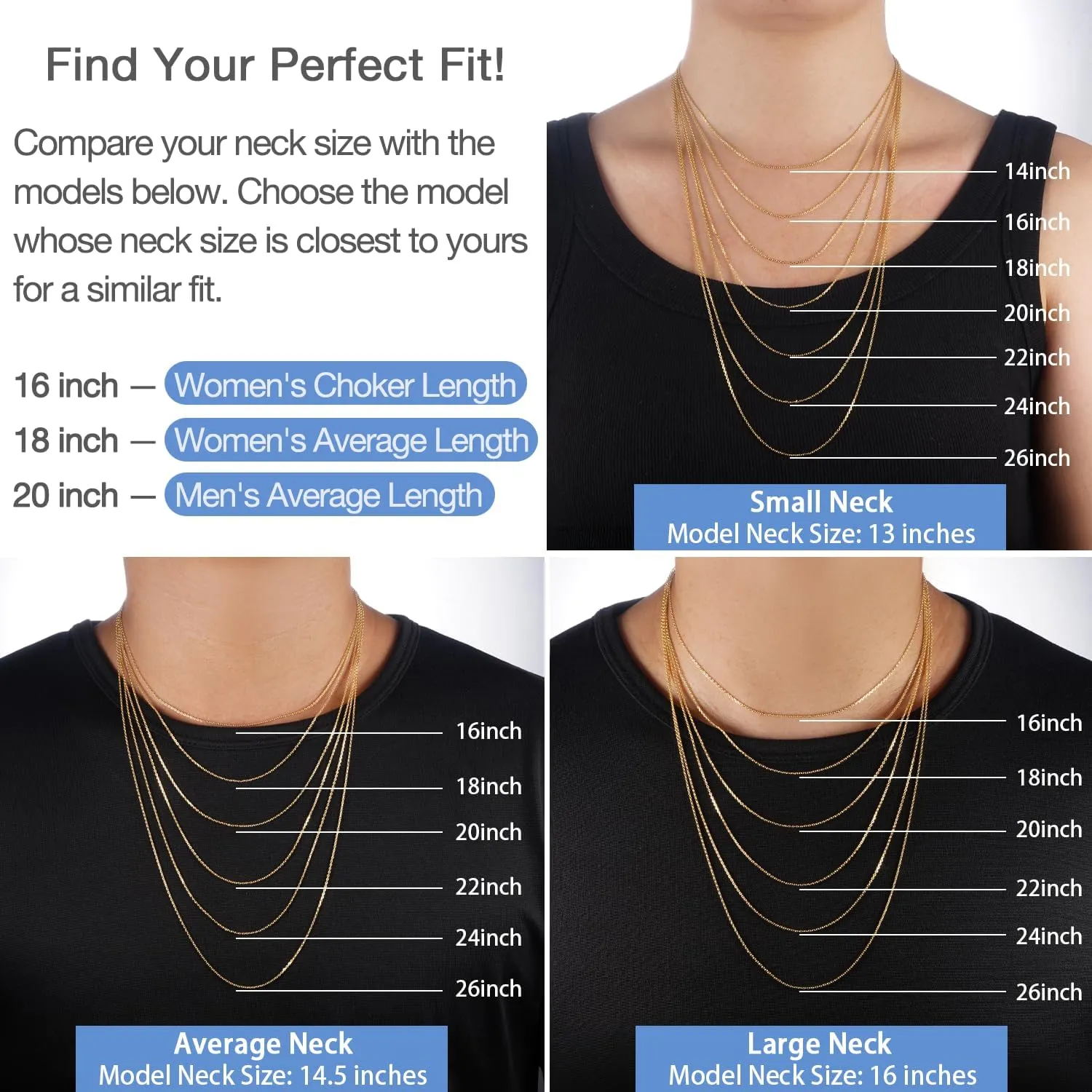 Jewlpire Solid 18k Gold Over 925 Sterling Silver Chain Necklace for Women, 1.2mm Cable Chain Necklace Super Sturdy & Shiny Women's Chain Necklaces 14/16/17/18/20/22/24 Inches