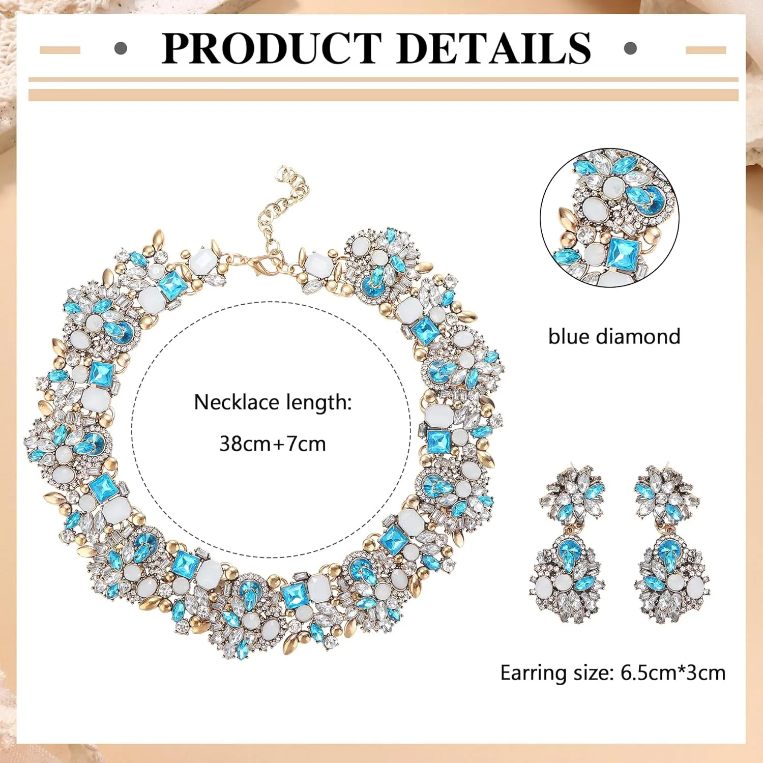 JOERICA Bib Statement Necklace for Women Chunky Choker Necklace and Earrings Set Vintage Rhinestone Statement Necklace Fashion Costume Jewelry for Women