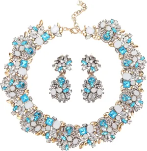 JOERICA Bib Statement Necklace for Women Chunky Choker Necklace and Earrings Set Vintage Rhinestone Statement Necklace Fashion Costume Jewelry for Women