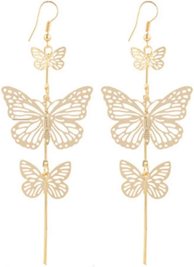KaFu Bohemia Delicate Filigree Dangle Flying Butterfly Hook tassels Earrings for Women and girls - Available in Silver and Gold Tones