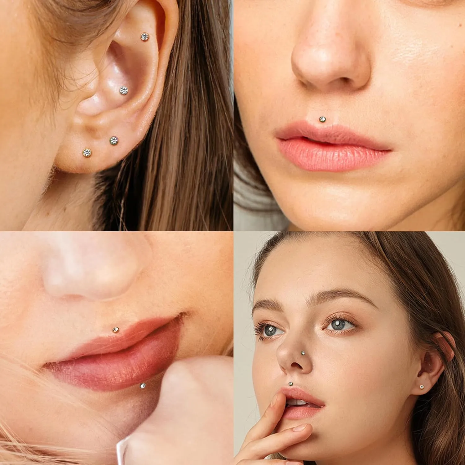 Kakonia 18 Gauge Nose Ring,Surgical Steel Nose Studs Tiny Nose Rings for Women CZ Nose Piercings Flat Back Cartilage Earring Lip Rings Internally Threaded Nose Stud Labret Tragus Piercing Jewelry
