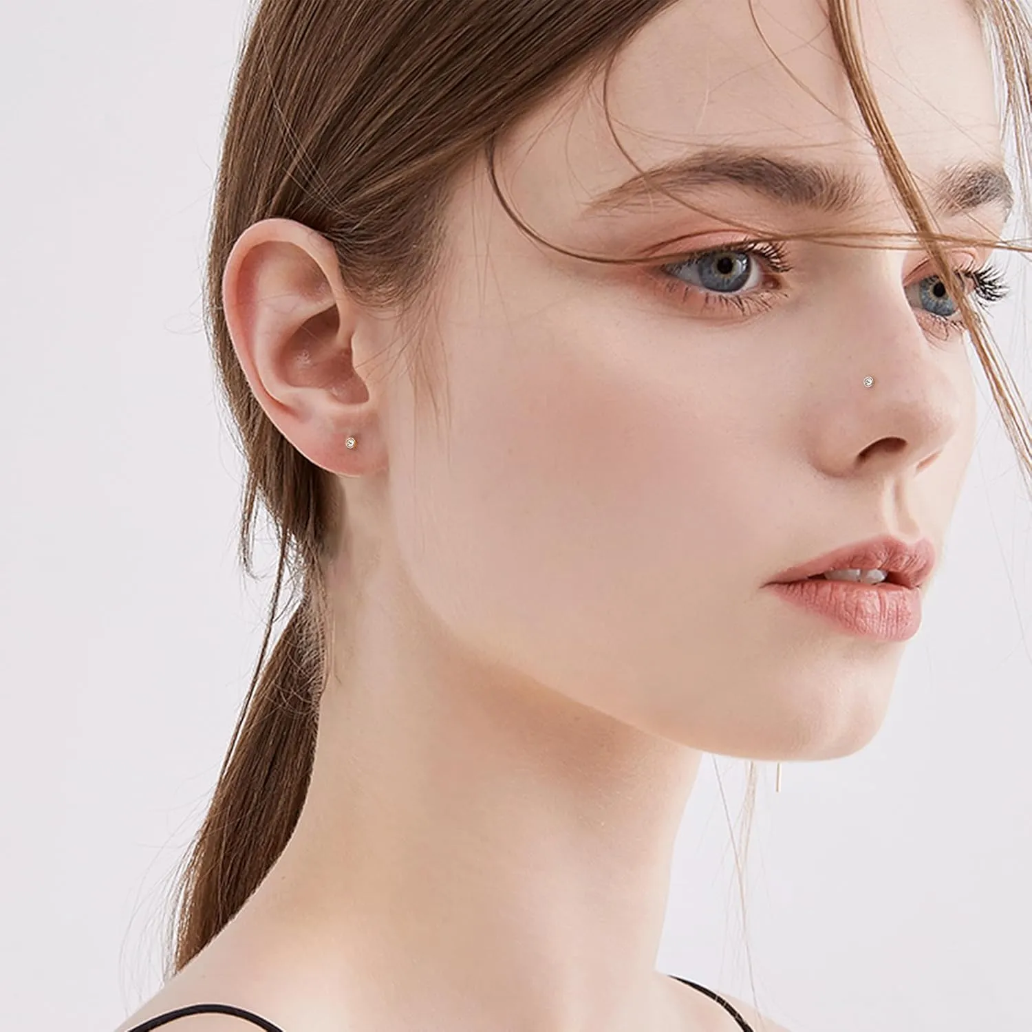 Kakonia 18 Gauge Nose Ring,Surgical Steel Nose Studs Tiny Nose Rings for Women CZ Nose Piercings Flat Back Cartilage Earring Lip Rings Internally Threaded Nose Stud Labret Tragus Piercing Jewelry