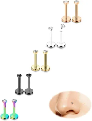 Kakonia 18 Gauge Nose Ring,Surgical Steel Nose Studs Tiny Nose Rings for Women CZ Nose Piercings Flat Back Cartilage Earring Lip Rings Internally Threaded Nose Stud Labret Tragus Piercing Jewelry