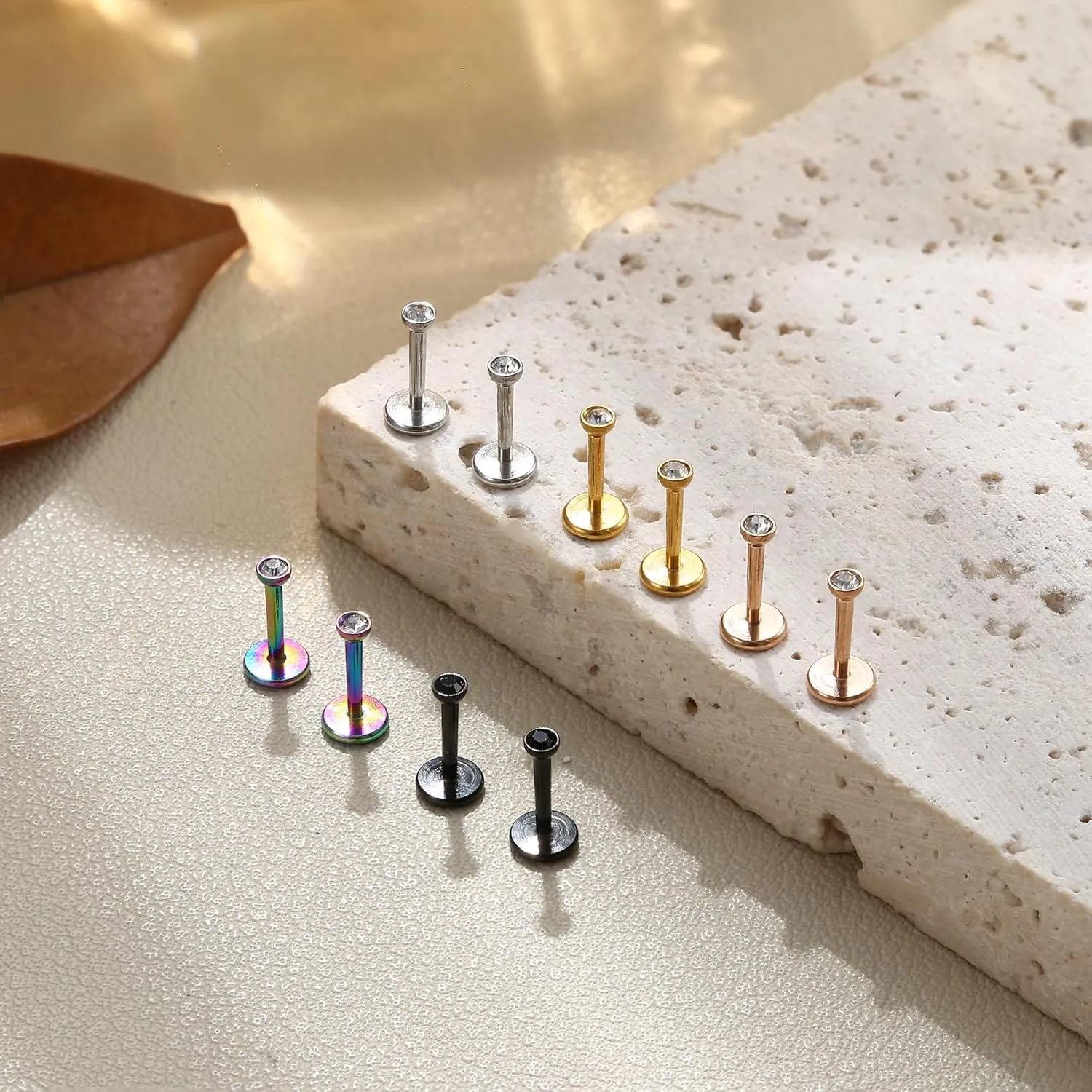 Kakonia 18 Gauge Nose Ring,Surgical Steel Nose Studs Tiny Nose Rings for Women CZ Nose Piercings Flat Back Cartilage Earring Lip Rings Internally Threaded Nose Stud Labret Tragus Piercing Jewelry
