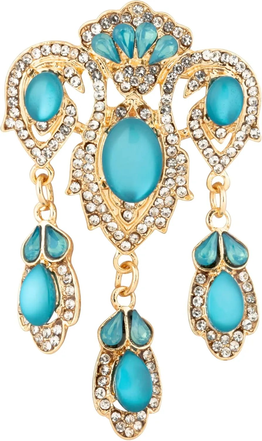 Knighthood Blue Stone & Crystal Hanging Brooch Lapel Pin for Men and Women  Elegant Designer Brooch for Coat, Suit, Shirt