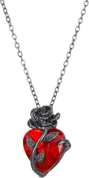KURTCB Gothic Rose Heart Pendant Necklace Goth Emo Grunge Black Rose Necklace for Women Men
